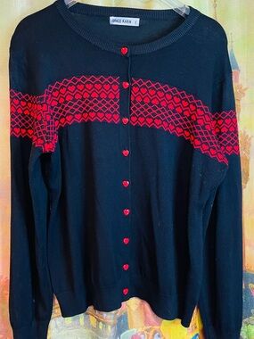 Grace Karin Diamond & Sweetheart Crew Neck Cardigan - Black